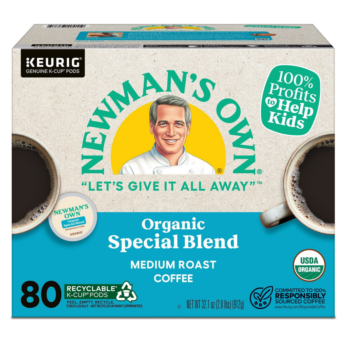 Newman's Own 뉴먼스 오운 유기농 스페셜 블렌드 미디엄 로스트 팟 (K-컵) - 80개입