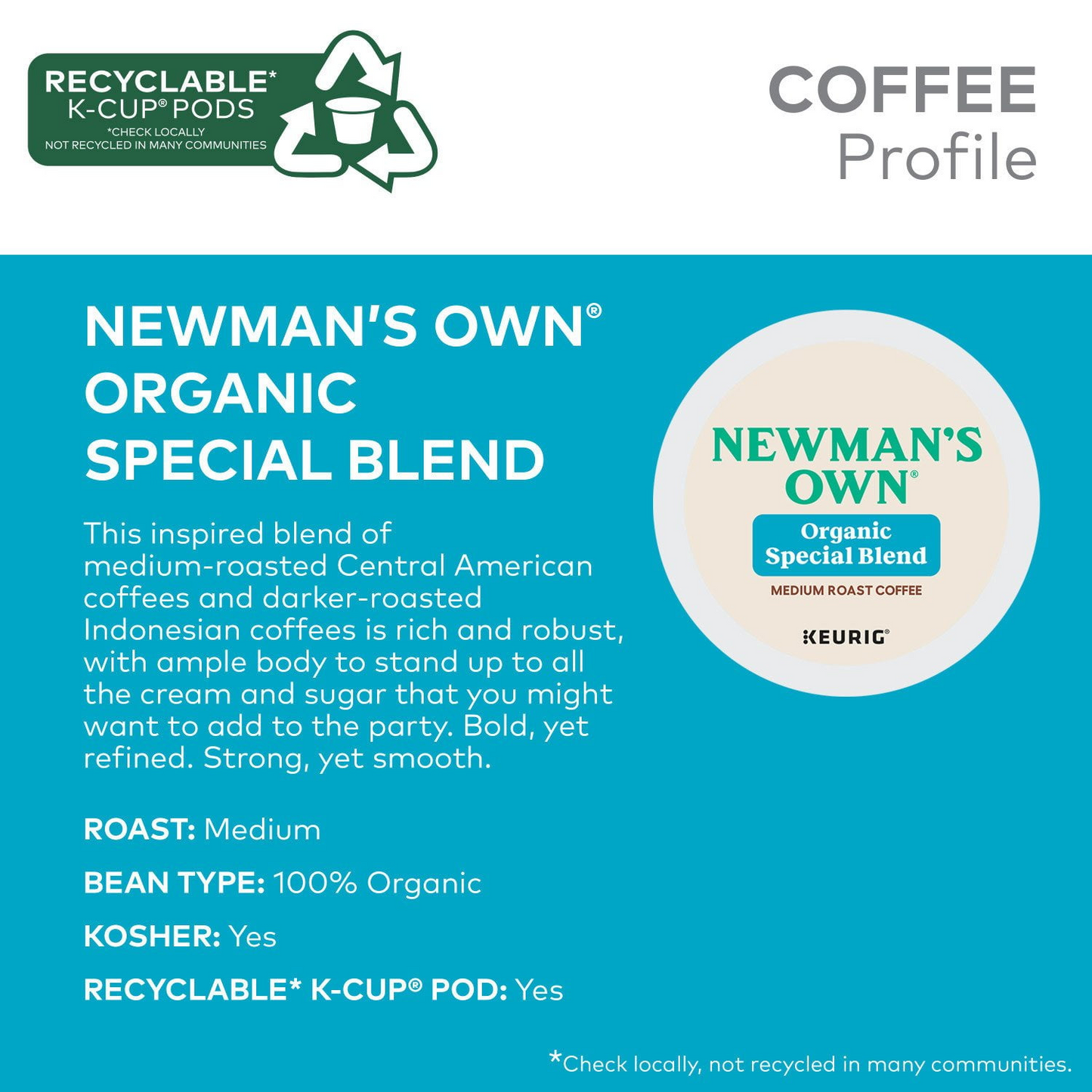 Newman's Own 뉴먼스 오운 유기농 스페셜 블렌드 미디엄 로스트 팟 (K-컵) - 80개입