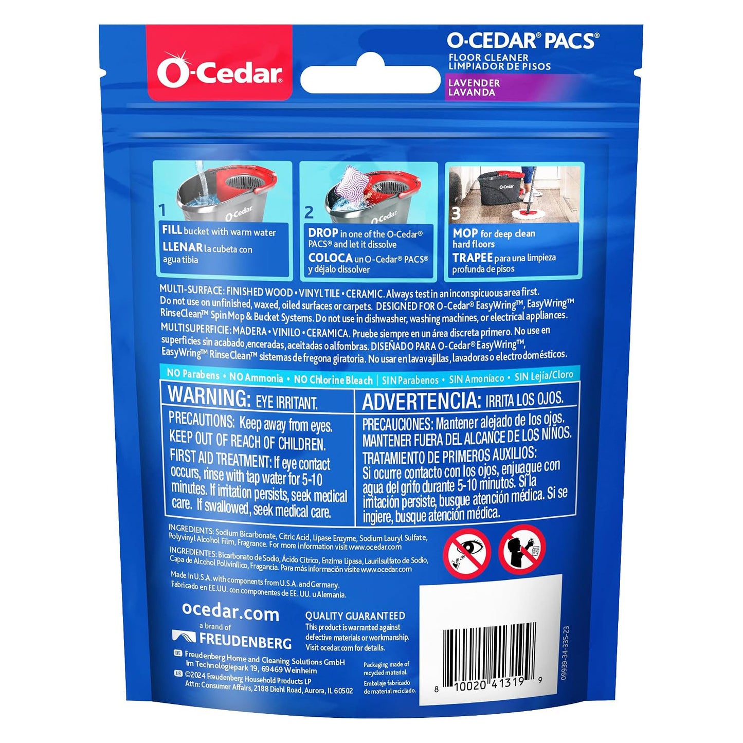 O-Cedar Pacs Hard Floor Cleaner - Lavender - 10 Pacs