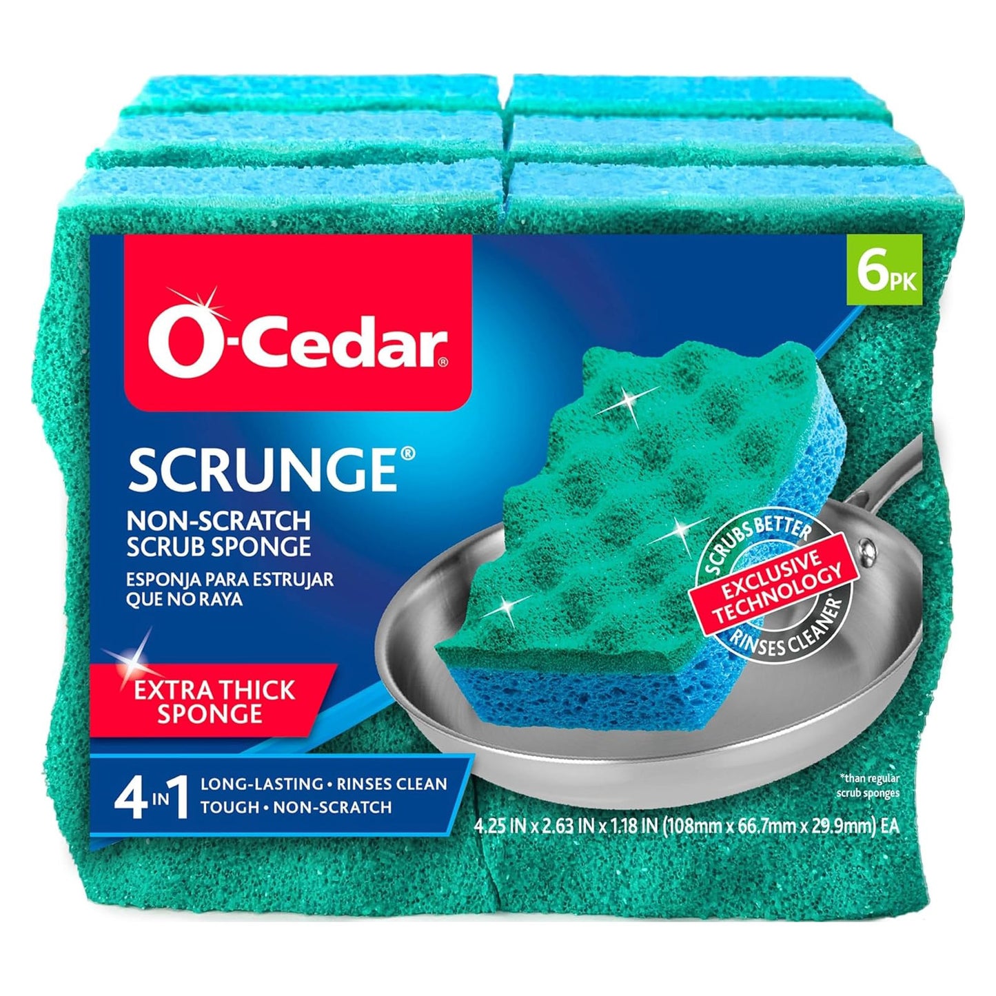 O-Cedar Scrunge Multi-Use Scrub Sponge - 6 Sponges
