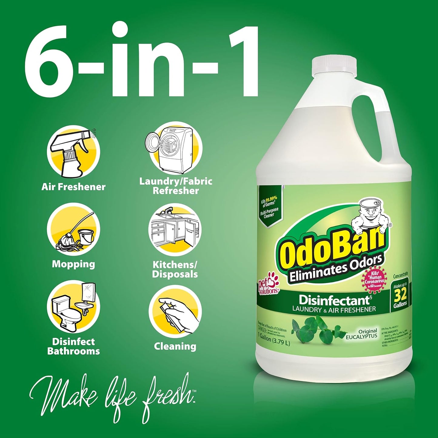 OdoBan 오도반 탈취 다목적 세정제 - 오리지널 - 3785mL (128 fl oz)