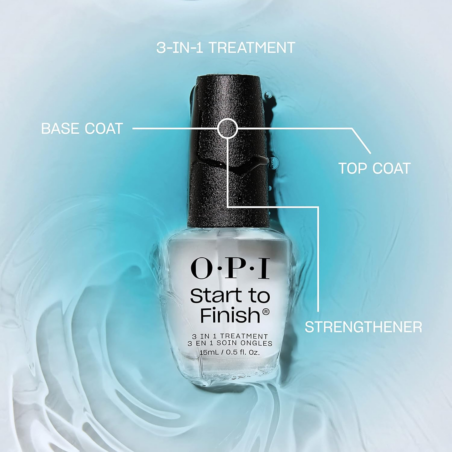 OPI 오피아이 스타트 투 피니시 3-in-1 트리트먼트 — 베이스 코트 + 강화제 + 탑 코트 (15mL, NTT71)