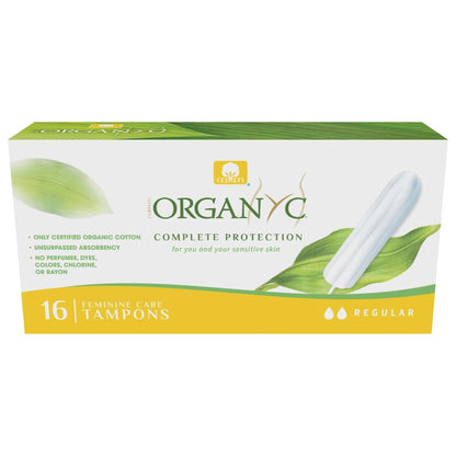Organyc Certified Organic Cotton Tampons - Regular Absorbency - No Applicator - 16 Count