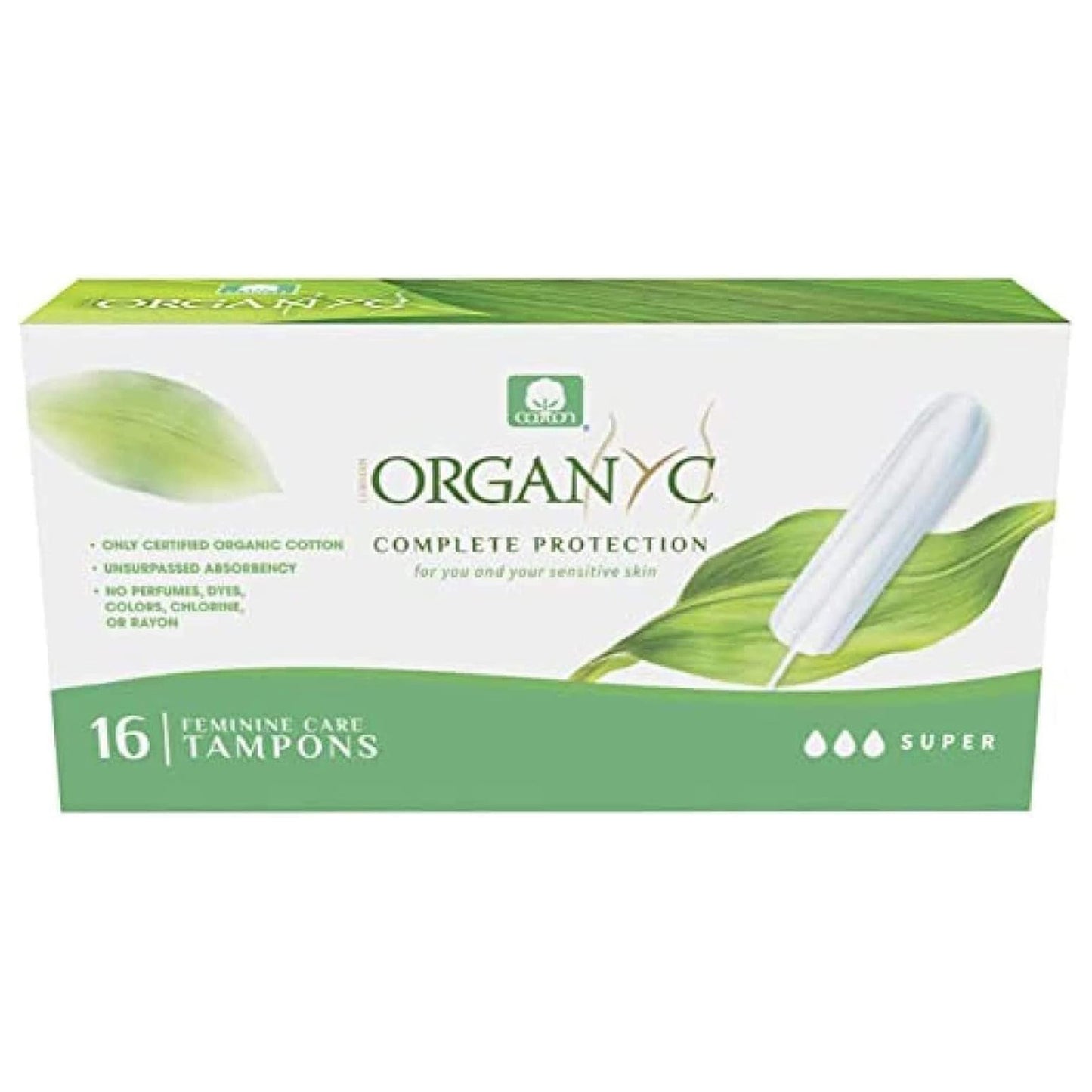 Organyc Certified Organic Cotton Tampons - Super Absorbency - No Applicator - 16 Count