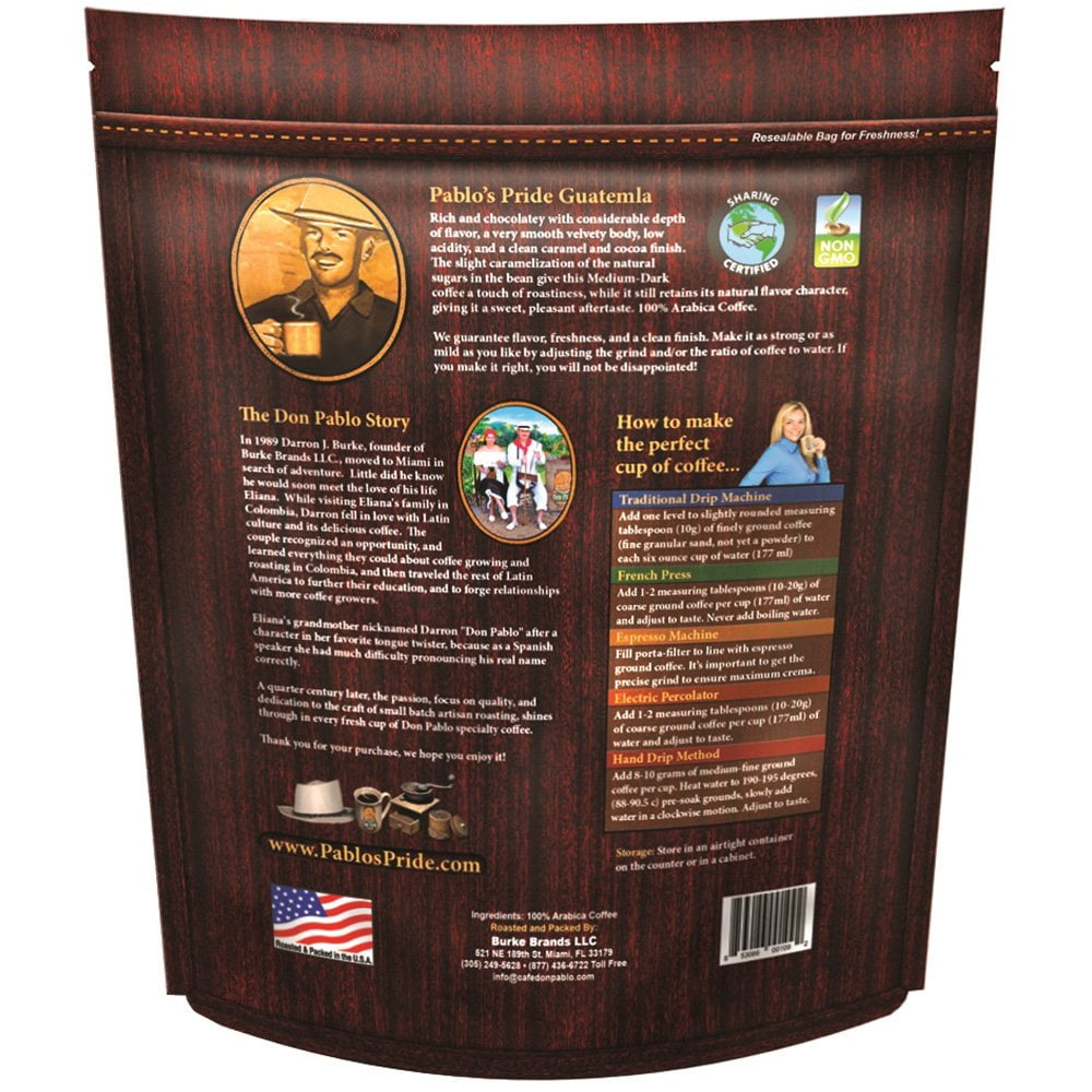 Pablo's Pride Guatemala Medium-Dark Roast Whole Bean Coffee - 32 oz (907g)