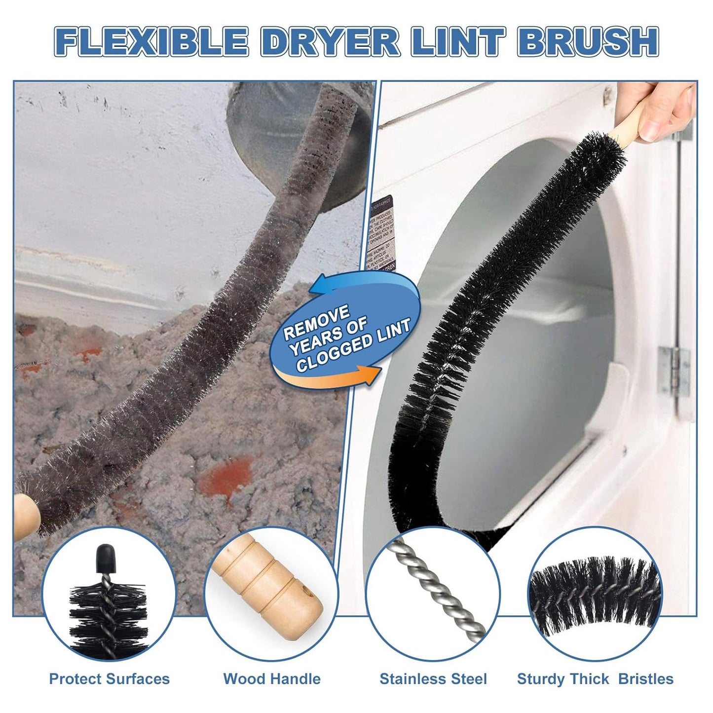 PetOde Dryer Vent Cleaner Kit - Vacuum Hose Attachment & Brush - 2 Pieces