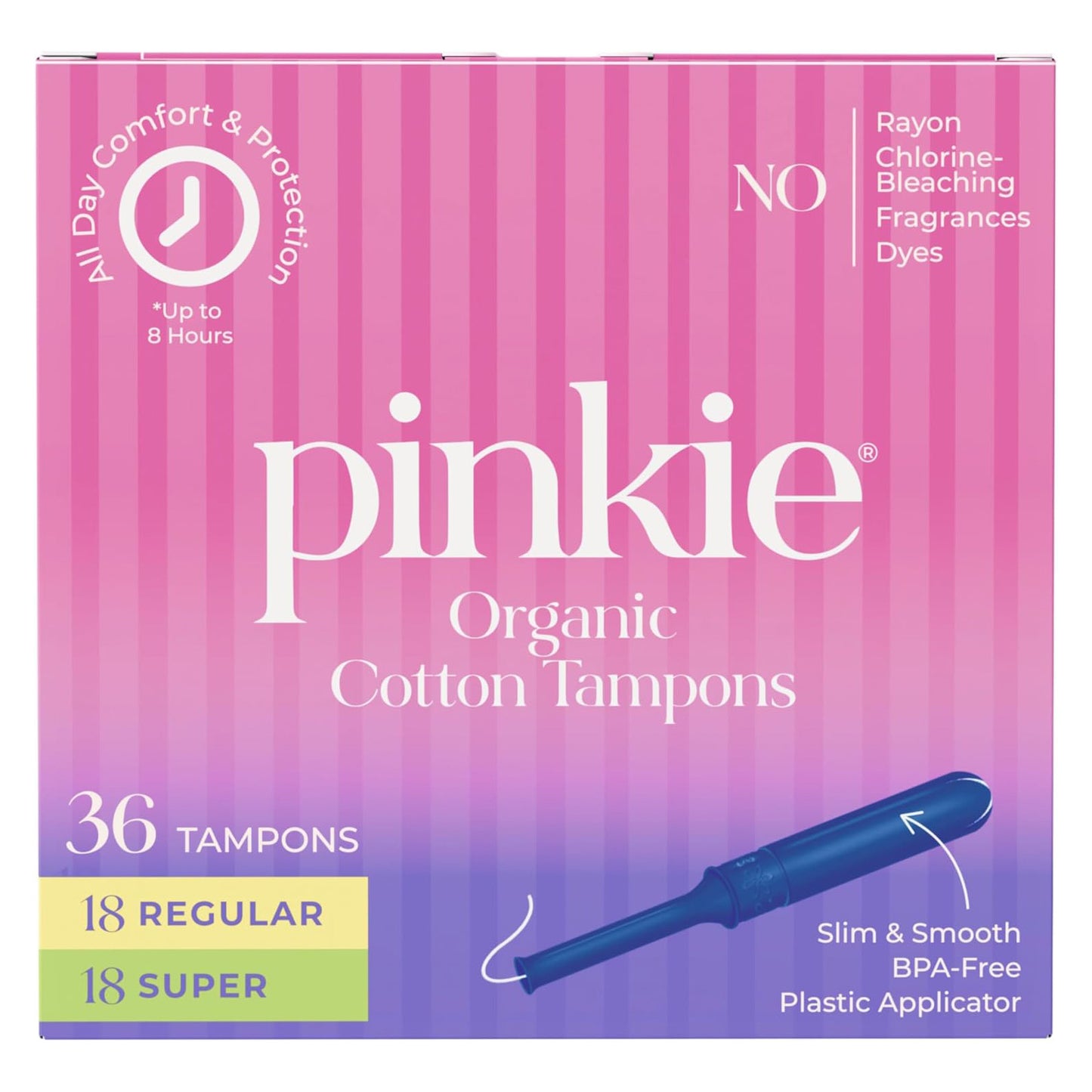 Pinkie Organic Tampons - Regular & Super - Slim Applicator - 36 Count