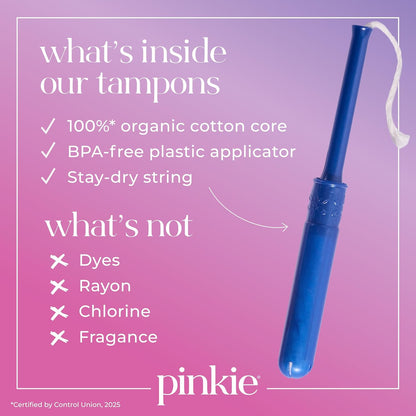 Pinkie Organic Tampons - Regular & Super - Slim Applicator - 36 Count
