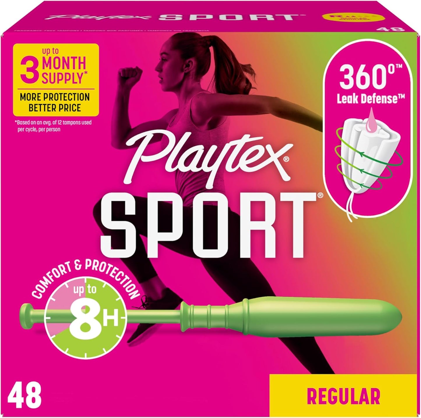 Playtex 플레이텍스 스포츠 탐폰 Regular — 360° 보호, 플라스틱 어플리케이터