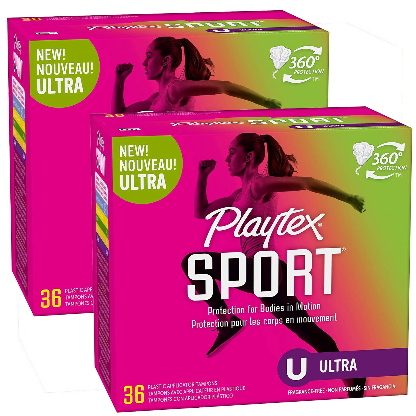 Playtex Sport Tampons - Ultra Absorbency - Unscented - 72 Count (2 Packs of 36)