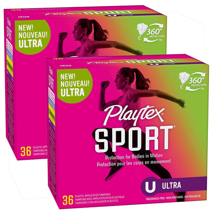 Playtex Sport Tampons - Ultra Absorbency - Unscented - 72 Count (2 Packs of 36)