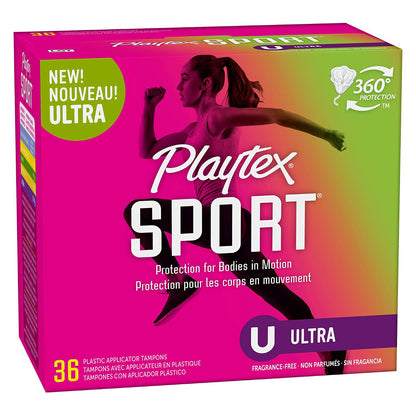 Playtex Sport Tampons - Ultra Absorbency - Unscented - 72 Count (2 Packs of 36)