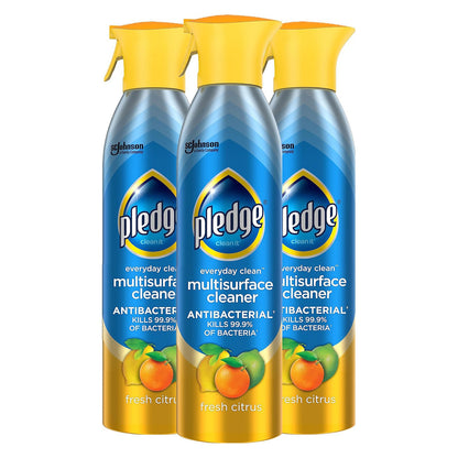 Pledge Antibacterial Multisurface Cleaner Spray - Citrus - 9.7 fl oz (287mL) × 3 Bottles