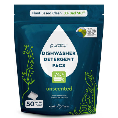 Puracy Dishwasher Pods - Free & Clear - 50 Pods