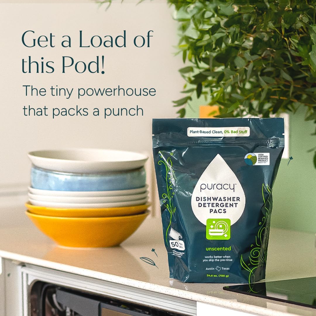Puracy Dishwasher Pods - Free & Clear - 50 Pods