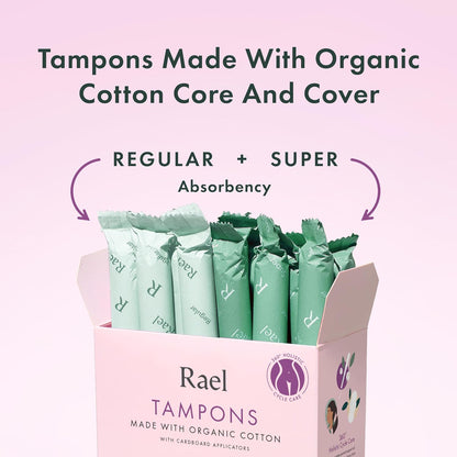 Rael Organic Cotton Core Tampons - Regular & Super - Cardboard Applicator - 36 Count