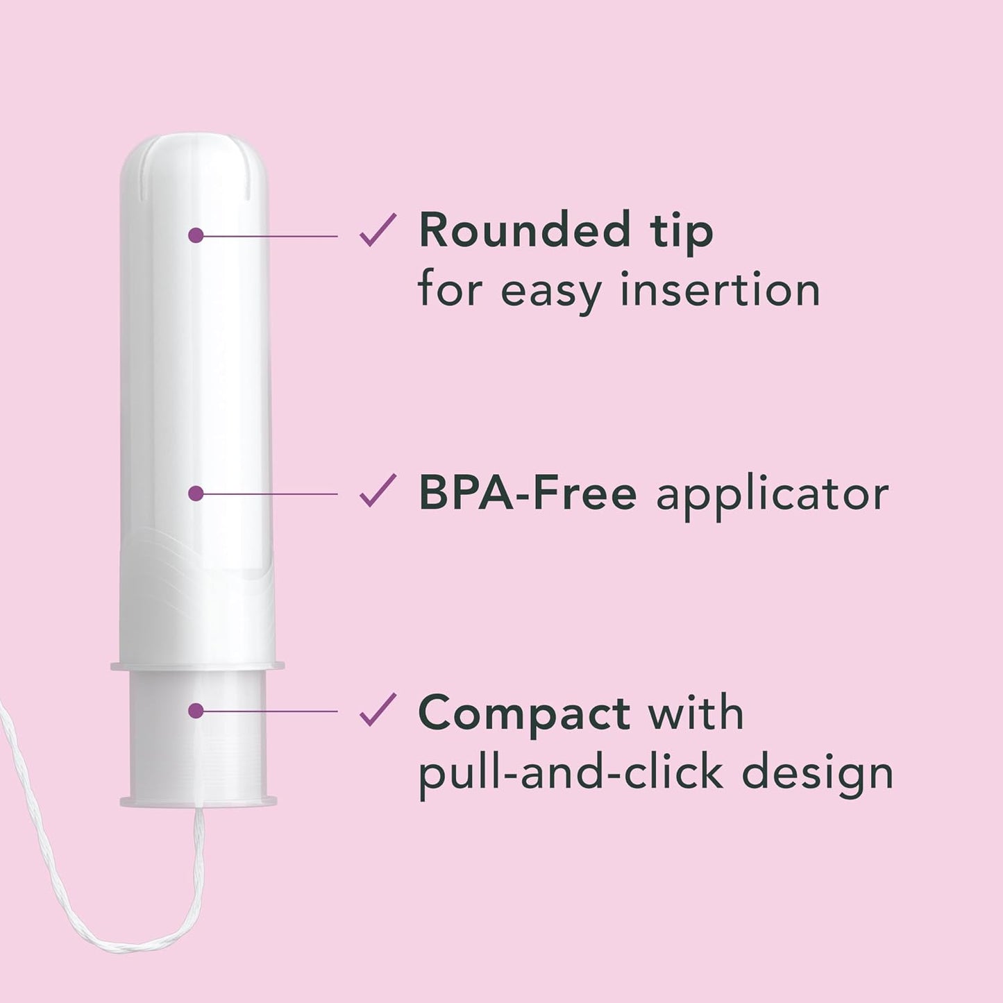 Rael Organic Cotton Core Tampons - Regular Absorbency - Compact Applicator - 36 Count