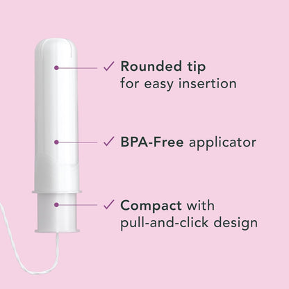 Rael Organic Cotton Core Tampons - Regular Absorbency - Compact Applicator - 36 Count