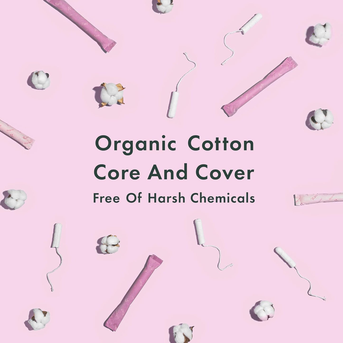 Rael Organic Cotton Core Tampons - Regular Absorbency - Compact Applicator - 36 Count