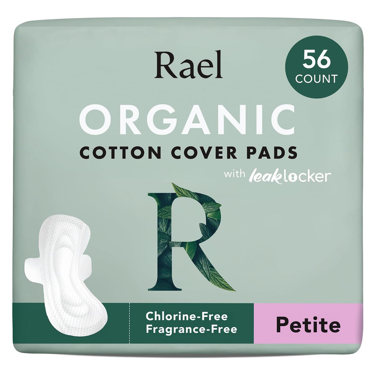 Rael Organic Cotton Cover Pads with Wings - Petite (Light) - Unscented - 56 Count