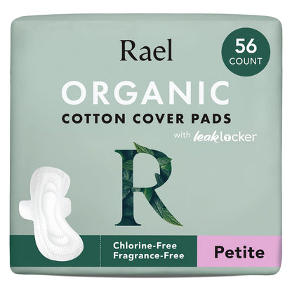 Rael Organic Cotton Cover Pads with Wings - Petite (Light) - Unscented - 56 Count