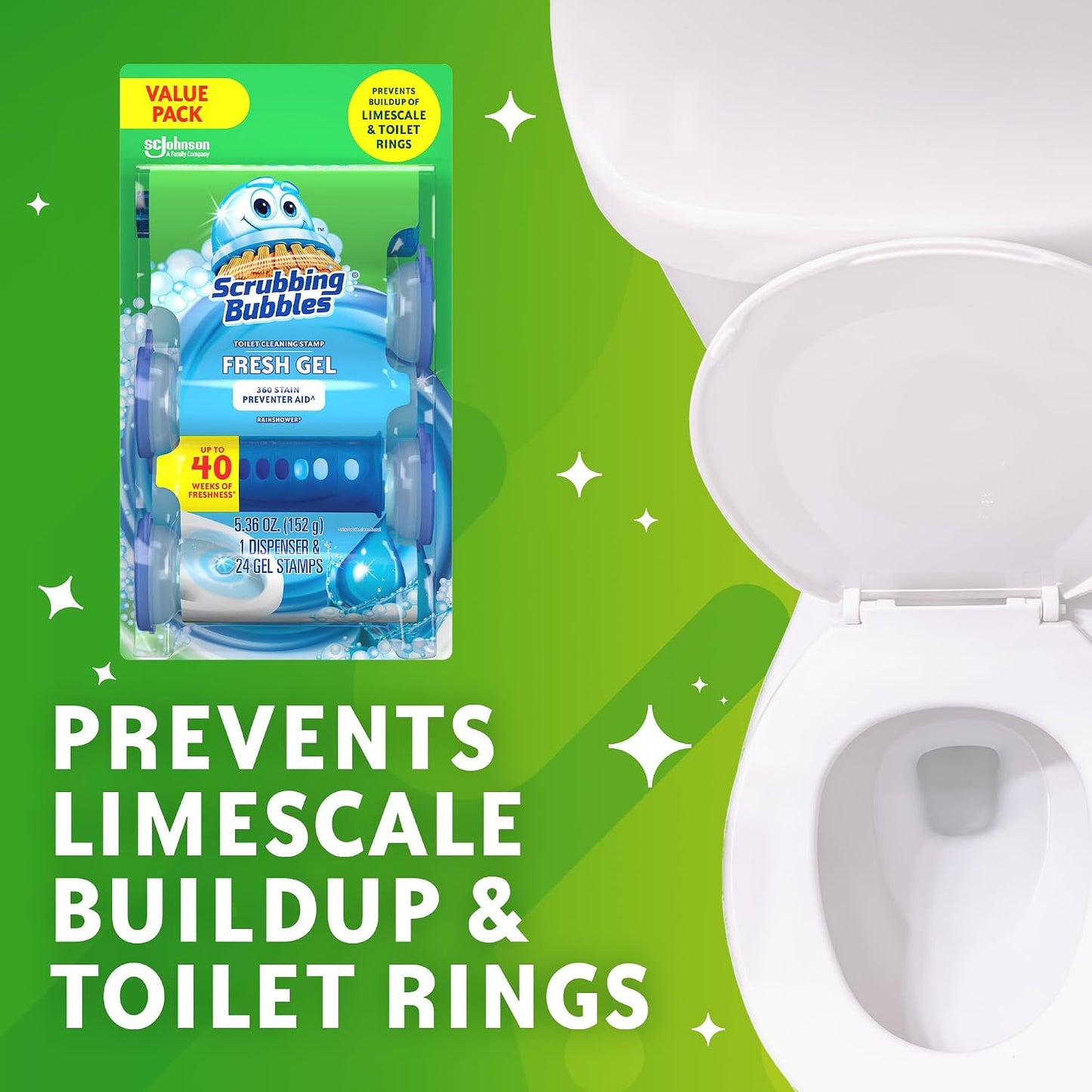 Scrubbing Bubbles Fresh Gel Toilet Bowl Cleaning Stamps - Rainshower - 9.72 fl oz (287mL)