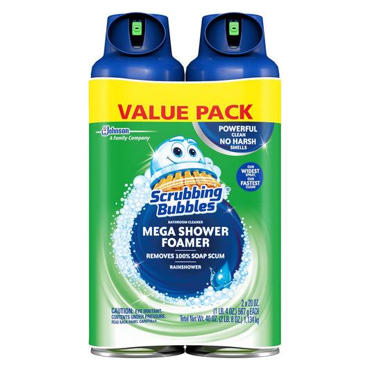 Scrubbing Bubbles Mega Bathroom and Shower Foamer Aerosol - Rainshower - 20 fl oz (591mL) × 2 Bottles