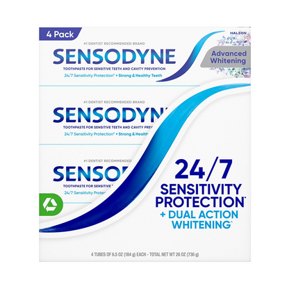 Sensodyne 센소다인 어드밴스드 화이트닝 치약 패밀리 4팩 24/7 시린이 보호·트리플 액션 화이트닝 (4 × 6.5oz)