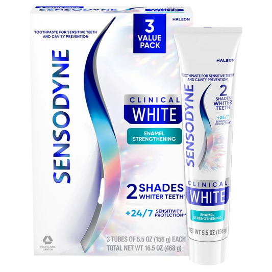 Sensodyne 센소다인 클리니컬 화이트 에나멜 강화 치약 3팩 2단계 더 화이트·24/7 시린이 보호 (3 × 5.5oz)