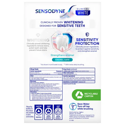 Sensodyne 센소다인 클리니컬 화이트 에나멜 강화 치약 3팩 2단계 더 화이트·24/7 시린이 보호 (3 × 5.5oz)