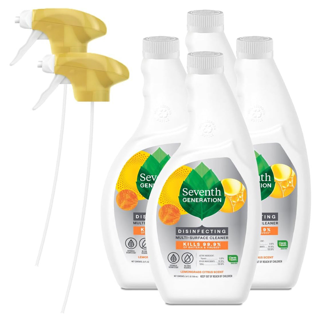 Seventh Generation Lemongrass Citrus Disinfecting Multi-Surface - 26 fl oz (769mL) × 4 Bottles