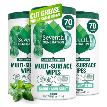 Seventh Generation Multi-Surface Wipes - Garden Mint - 70 Wipes × 3 Packs
