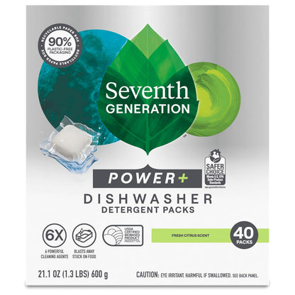 Seventh Generation Power Plus Dishwasher Detergent Packs Fresh Citrus - 40 Count