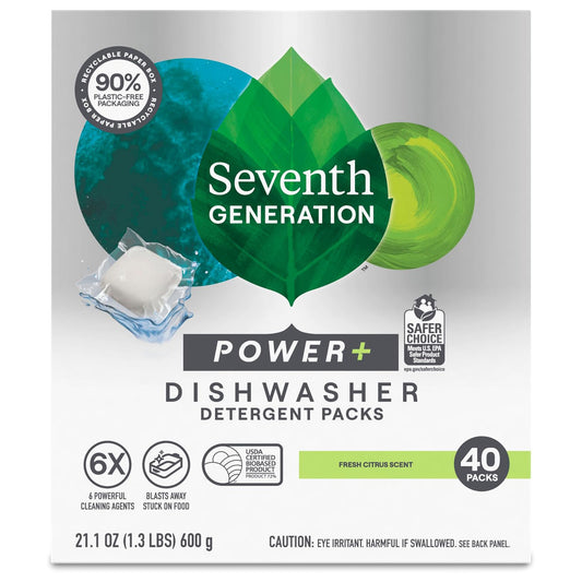 Seventh Generation Power Plus Dishwasher Detergent Packs Fresh Citrus - 40 Count