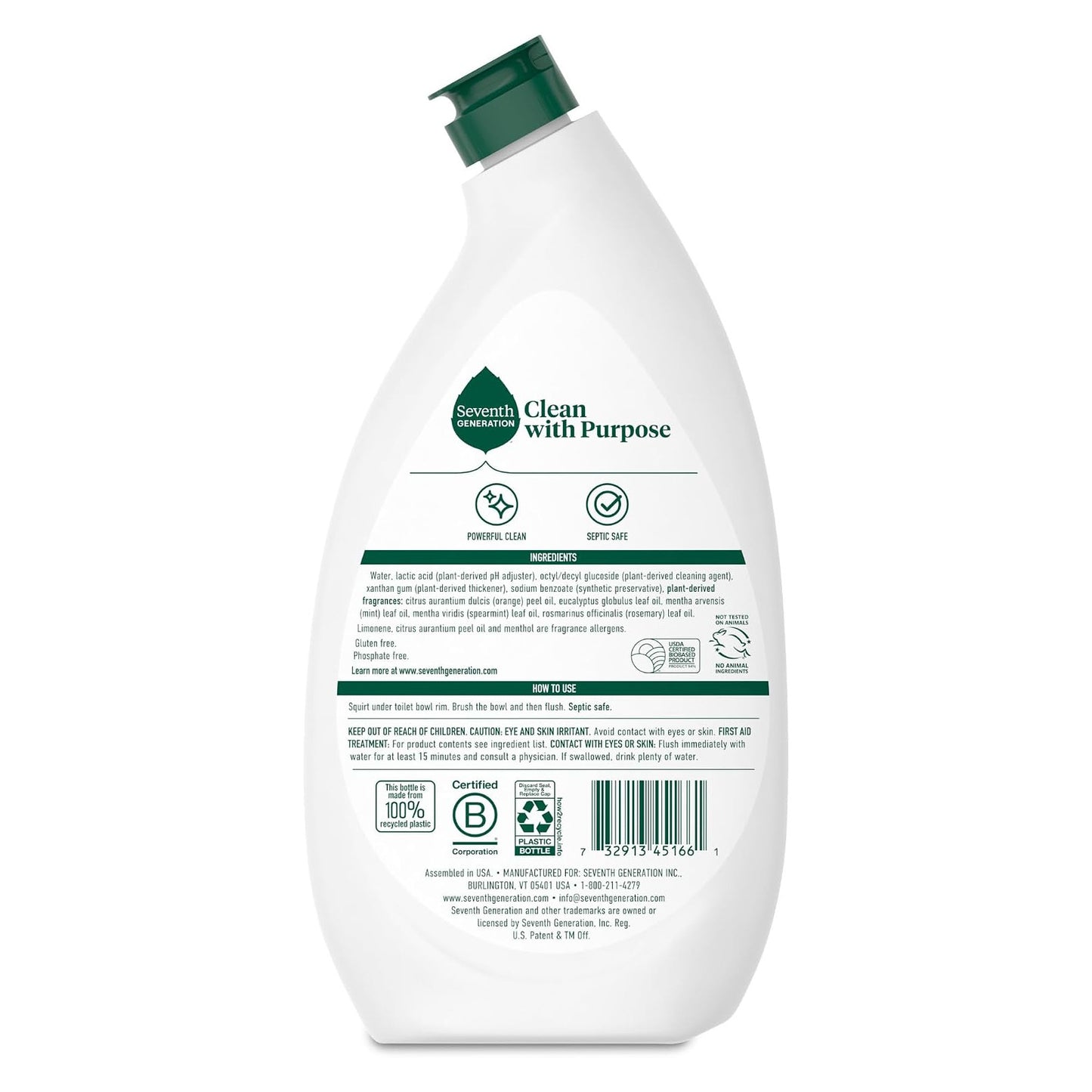 Seventh Generation 세븐스 제너레이션 변기 세정제 - 프레시 민트 - 710mL (24 fl oz) × 4개