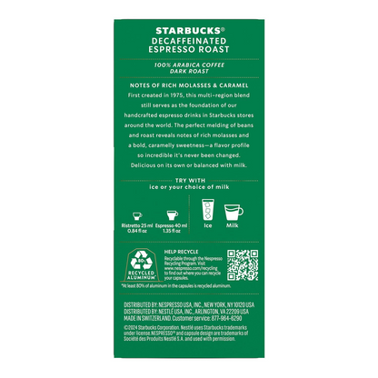 Starbucks by Nespresso Decaf Dark Roast Espresso Capsules (Nespresso Original) - 60 ct