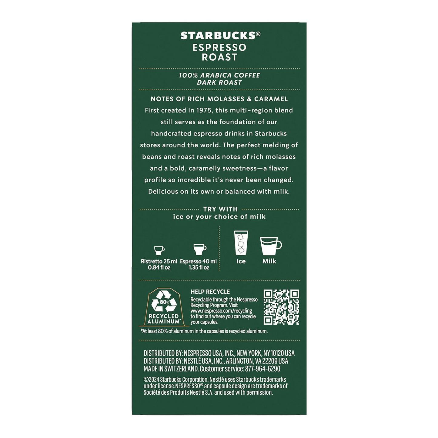Starbucks 스타벅스 바이 네스프레소 다크 에스프레소 캡슐 (네스프레소 오리지널) - 60개입
