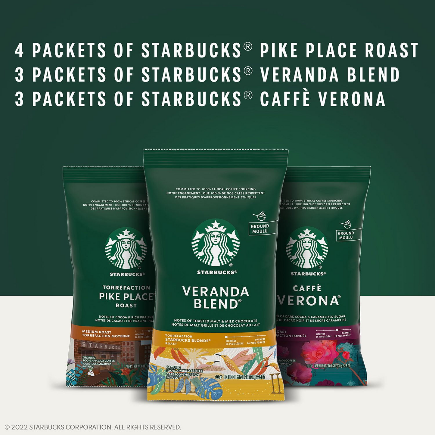 Starbucks Variety Pack Ground Coffee - 2.5 oz (71g) x 10 Packets