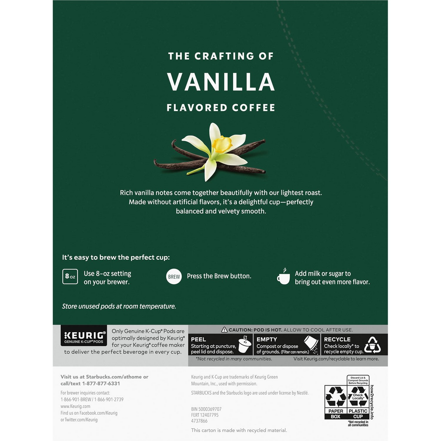 Starbucks Vanilla Flavored Light Roast Pods (K-Cup) - 64 ct