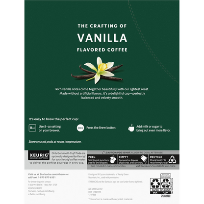 Starbucks Vanilla Flavored Light Roast Pods (K-Cup) - 64 ct