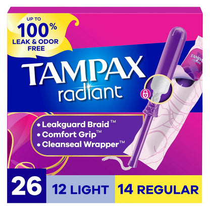 Tampax 탐팩스 라디언트 탐폰 - 라이트 & 레귤러 멀티팩 - 무향 - 26개입