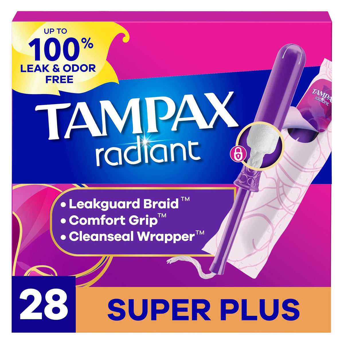 Tampax 탐팩스 라디언트 탐폰 - 슈퍼 플러스 - 무향 - 28개입