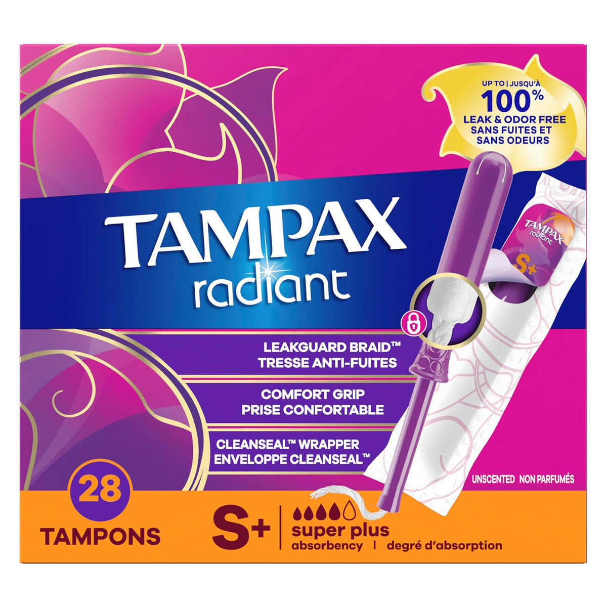 Tampax 탐팩스 라디언트 탐폰 - 슈퍼 플러스 - 무향 - 28개입