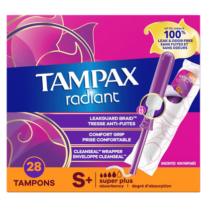 Tampax 탐팩스 라디언트 탐폰 - 슈퍼 플러스 - 무향 - 28개입
