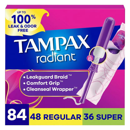 Tampax 탐팩스 라디언트 탐폰 - 레귤러 & 슈퍼 - 무향 - 84개입