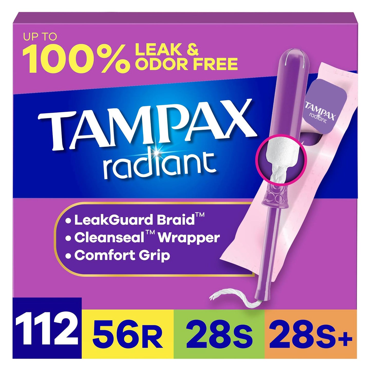 Tampax 탐팩스 라디언트 탐폰 - 레귤러 & 슈퍼 & 슈퍼 플러스 - 무향 - 112개입