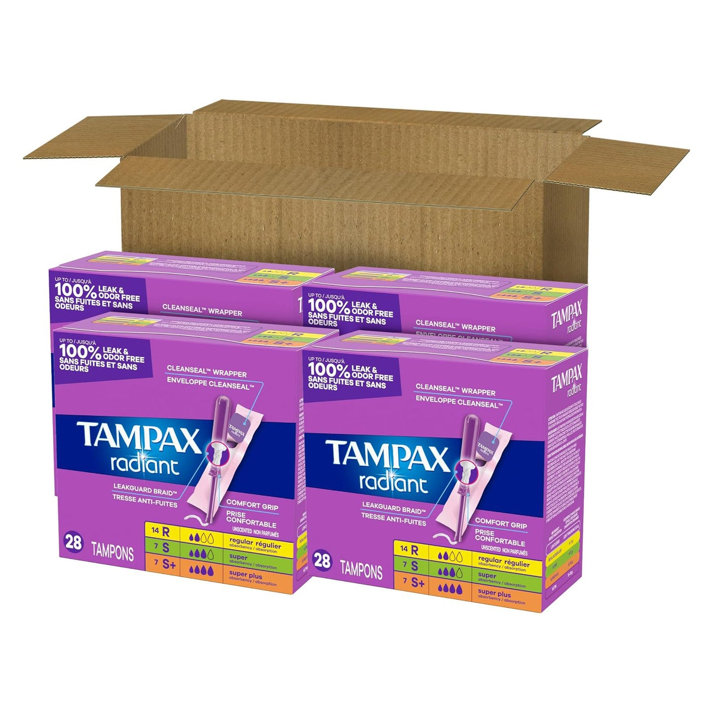Tampax 탐팩스 라디언트 탐폰 - 레귤러 & 슈퍼 & 슈퍼 플러스 - 무향 - 112개입