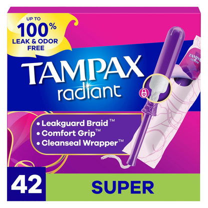 Tampax 탐팩스 라디언트 탐폰 - 슈퍼 - 무향 - 42개입