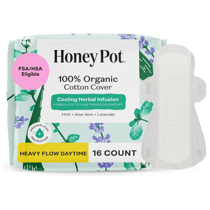 The Honey Pot Company 허니팟 쿨링 허벌 생리대 - 헤비 플로우 데이타임 (290mm) - 날개형 - 16개입