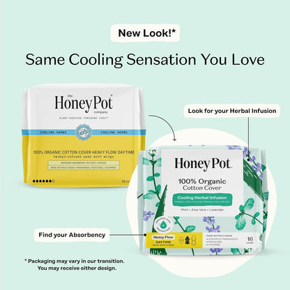 The Honey Pot Company 허니팟 쿨링 허벌 생리대 - 헤비 플로우 데이타임 (290mm) - 날개형 - 16개입